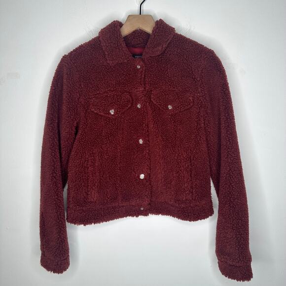 Abercrombie & Fitch Womens Sherpa Fleece Button-Up Burgundy Trucker Jacket XS - Picture 1 of 6